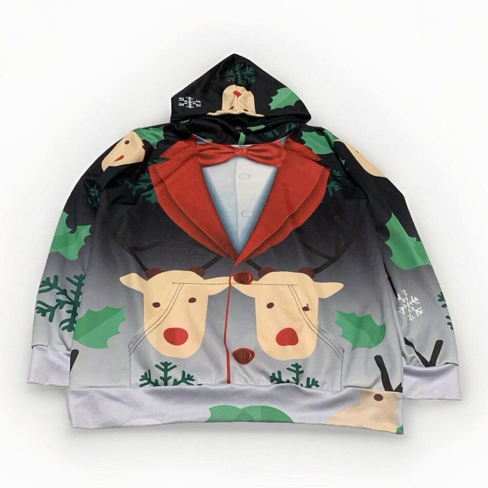 John Hancock Men’s XLarge Tuxedo Ugly Sweater Christmas Pullover Hoodie